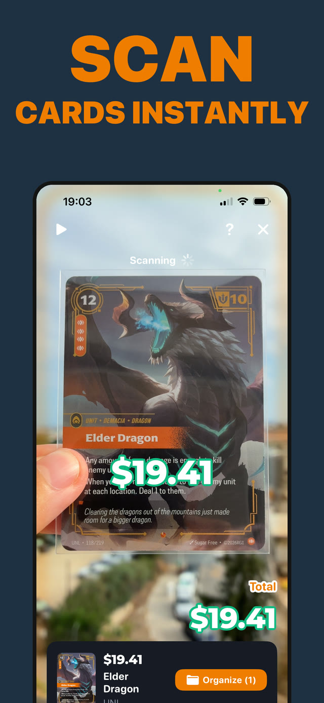 Hex TCG app scanning a Riftbound card with the camera